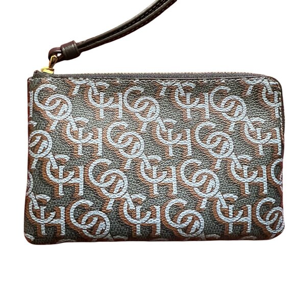 Coach Signature Monogram Navy Blue Wristlet Pouch 6.5" X 4.5" Leather Womens - Picture 2 of 9